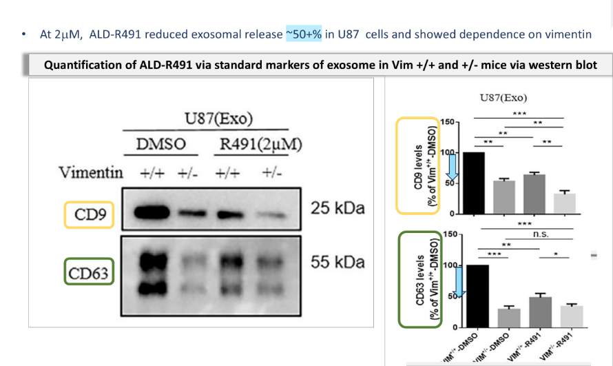 Quantification of ALD-R491 effect on tumor-released exosomes